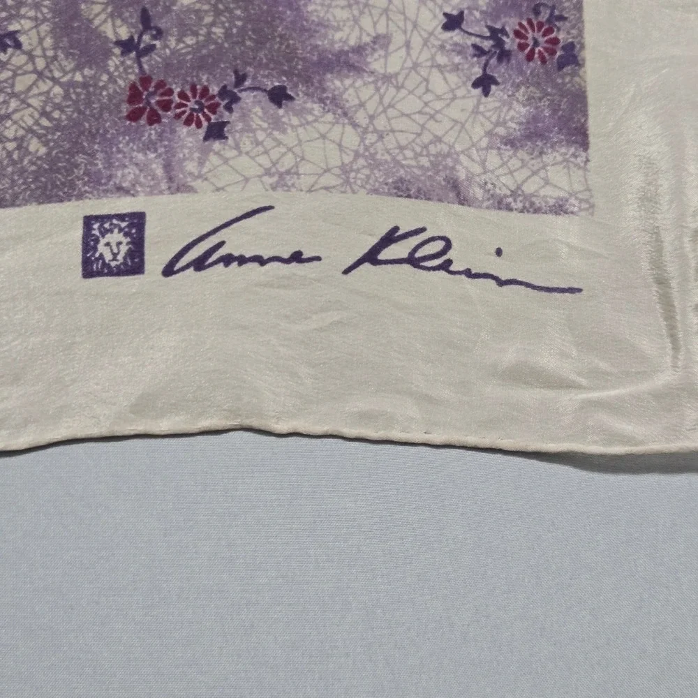 Anne‎ Klein Silk Scarf Purple Floral Abstract 20